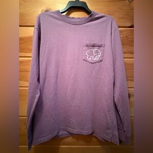 Ivory Ella size Medium purple long sleeve tee with boho elephant print.